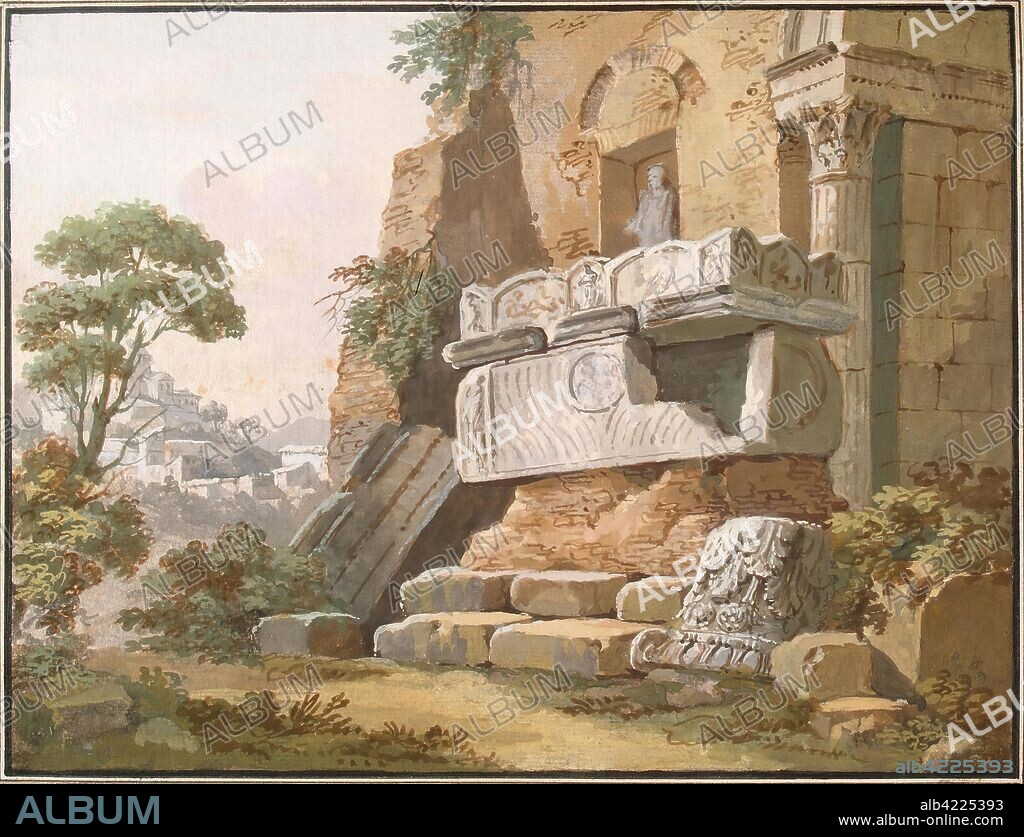 CHARLES-LOUIS CLERISSEAU. 'Architectural Fantasy'. France, 1760s. Dimensions: 20,9x27,4 cm.