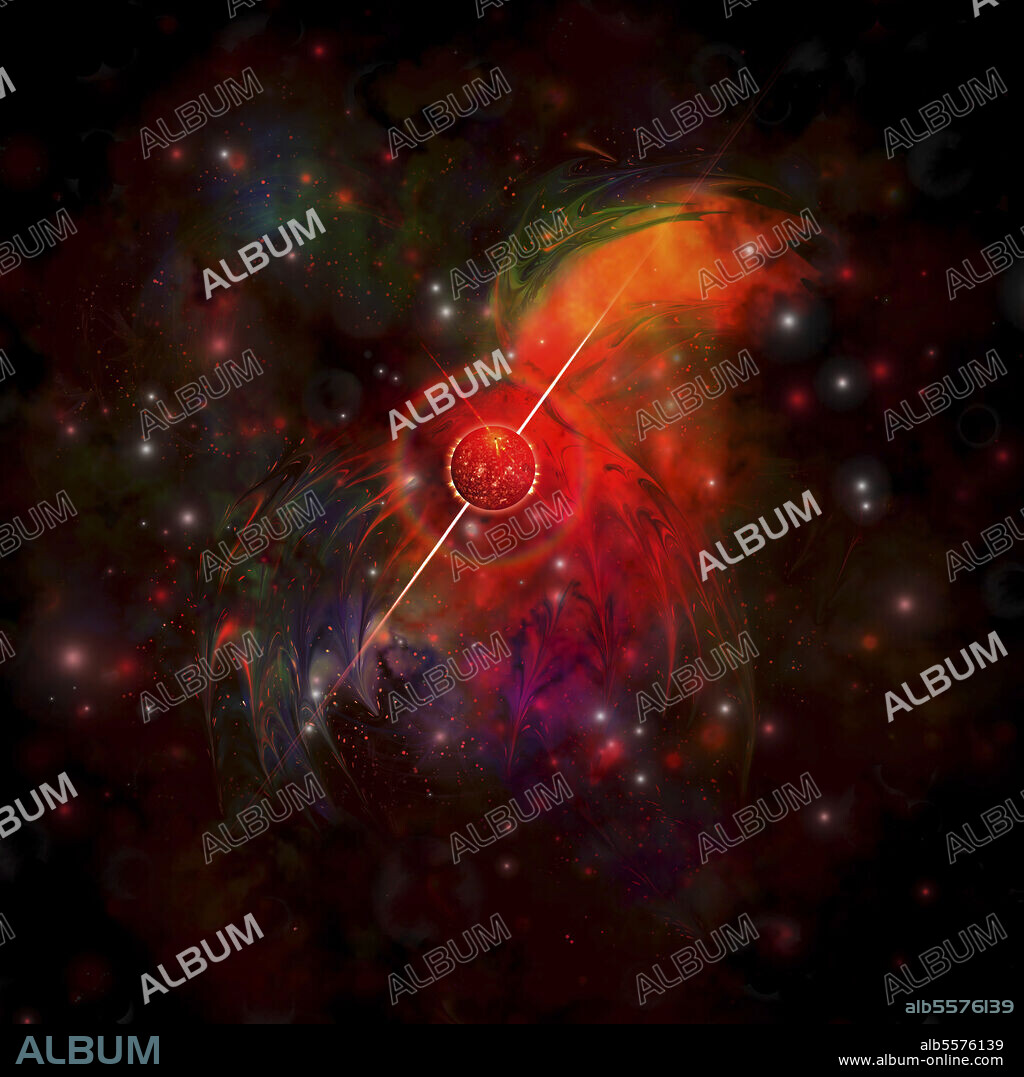 A pulsar star radiating strong beams of light.