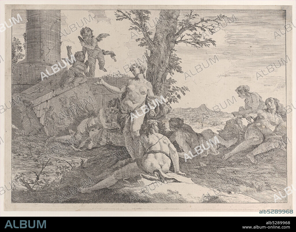 FRANCESCO FONTEBASSO. Six nymphs and two putti, from "Bacchanals and Histories", 1744.