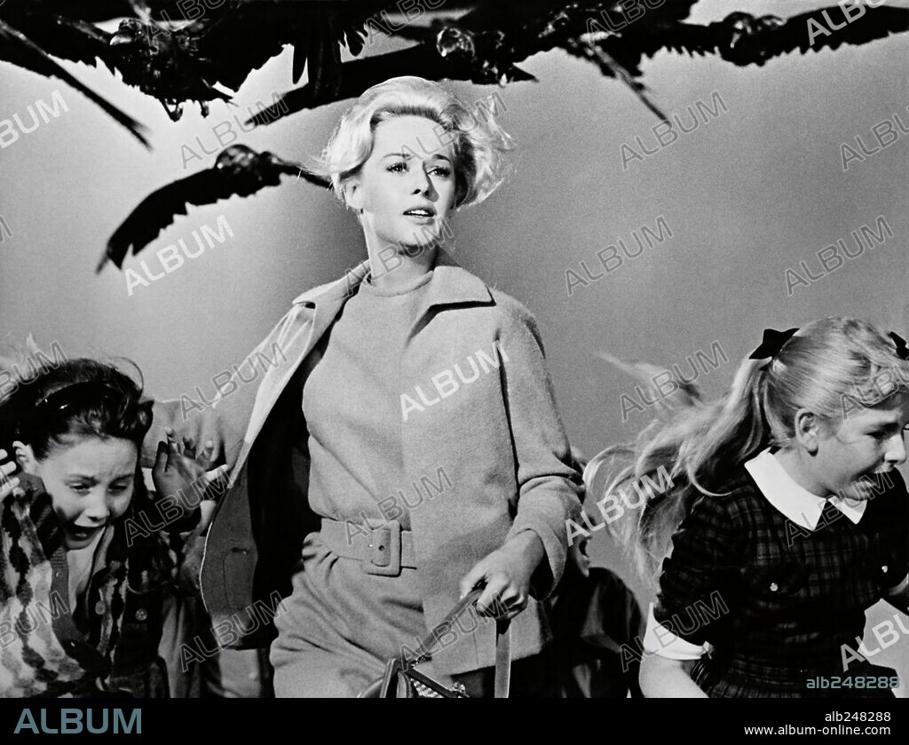 TIPPI HEDREN en LOS PÁJAROS, 1963 (THE BIRDS), dirigida por ALFRED HITCHCOCK. Copyright Alfred J. Hitchcock Productions.