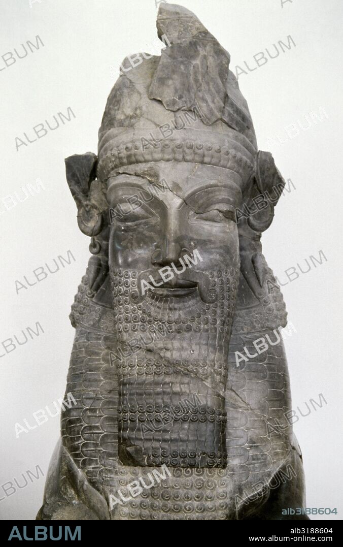 Achaemenid period. 5th century BC. Legendary creature with human head and bull body. Possibly it was part of a capital. From Persepolis. National Museum of Iran. Tehran, Islamic Republic of Iran.