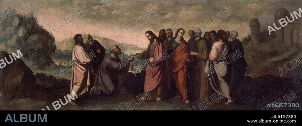 FRANCISCO DE ZURBARAN. CRISTO ENTREGANDO LAS LLAVES A SAN PEDRO - SIGLO XVII - BARROCO ESPAÑOL.