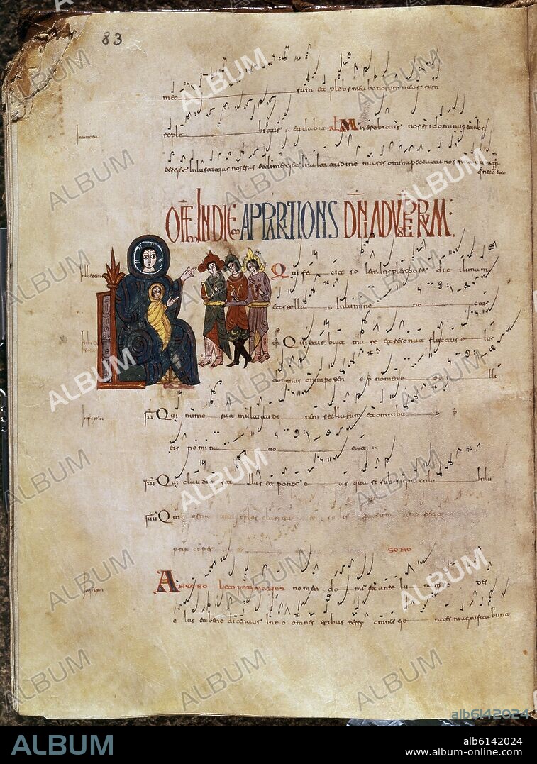 ANTIFONARIO DE LEON- MANUSCRITO MOZARABE DEL SIGLO XI - ADORACION REYES MAGOS -  F 83 V.