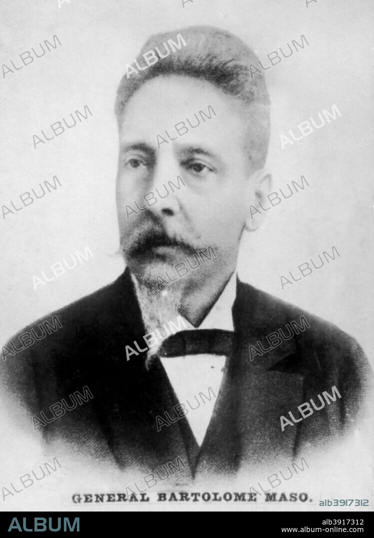 General Bartolome Maso (1830-1907), c1910. Maso was a Cuban politician and patriot for Cuban independence from the colonial power of Spain; and later President of the Republic in Arms. Cigar card from the History of Cuba, Geografico Universal, Propaganda de los Cigarros Susini y La Corona, Tabacalera Cubana.