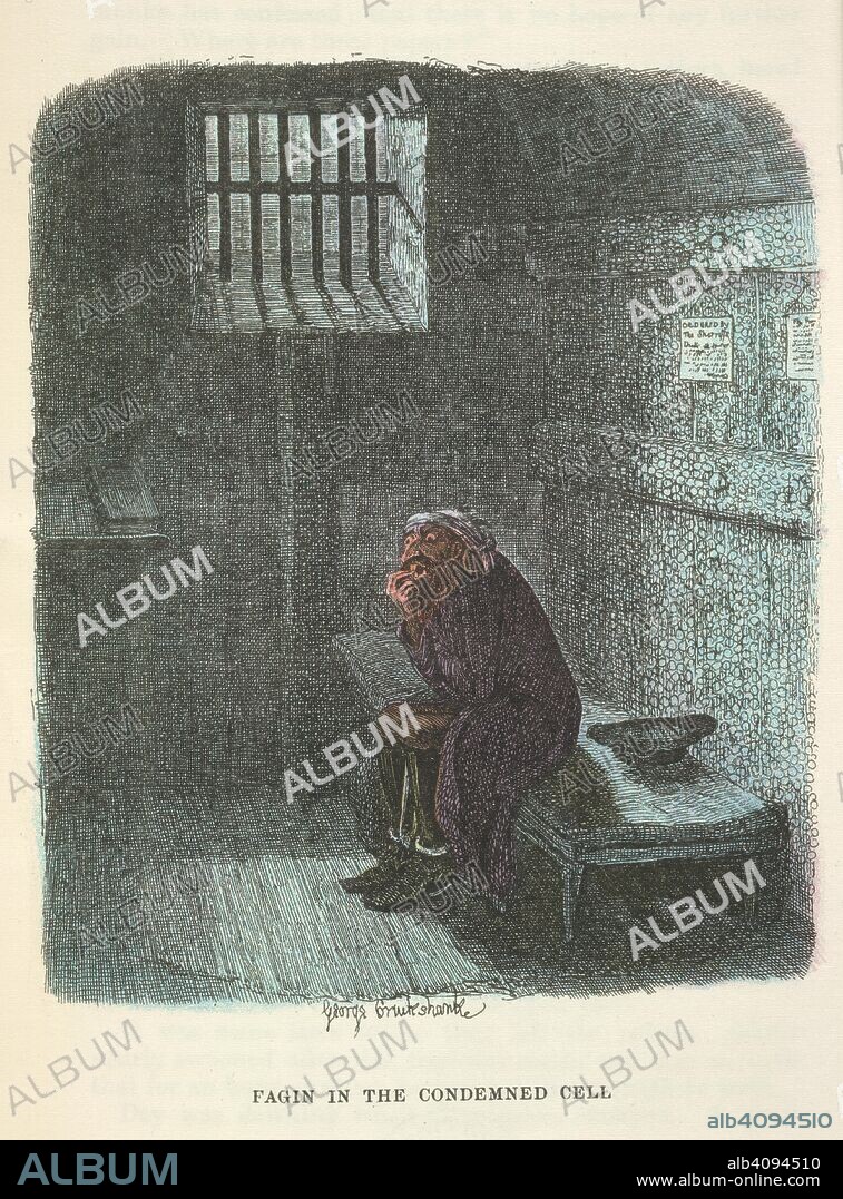 CHARLES DICKENS. Fagin in the condemned cell. The Adventures of Oliver Twist ... With twenty-fou. Chapman & Hall: London; Henry Frowde, New York, 19. Fagin in the condemned cell.  Image taken from The Adventures of Oliver Twist With twenty-four illustrations by Cruikshank.  Originally published/produced in Chapman & Hall: London; Henry Frowde, New York, 1911. . Source: 012612.i.6, opposite 492. Language: English.