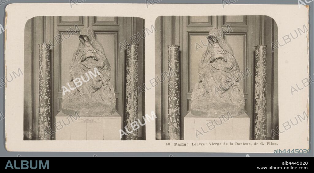 Sculpture of Germain Pilon in the Musée du Louvre in Paris, depicting Our Lady of Sorrows Paris: Louvre: Vierge de la Douleur, the G. Pilon (title on object), Our Lady of the Sorrows, sculpture, Neue Photographische Gesellschaft (mentioned on object), Musée du Louvre, 1904, cardboard, photographic paper, gelatin silver print, h 88 mm × w 179 mm.