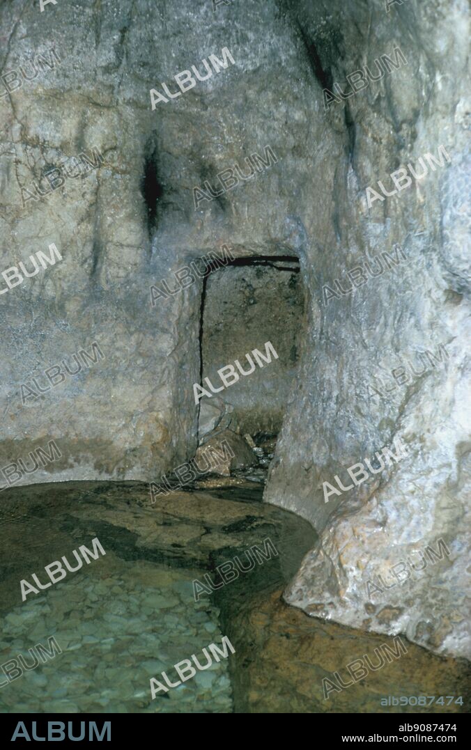 The Gihon Fountain - entrance to Hezekiah's Tunnel - Jerusalem - Hezekiah's Tunnel, or the Siloam Tunnel is a tunnel that was dug underneath the Ophel in Jerusalem about 701 BC during the reign of Hezekiah. It was probably a widening of a pre-existing cave and is mentioned in the Bible. ©TopFoto.