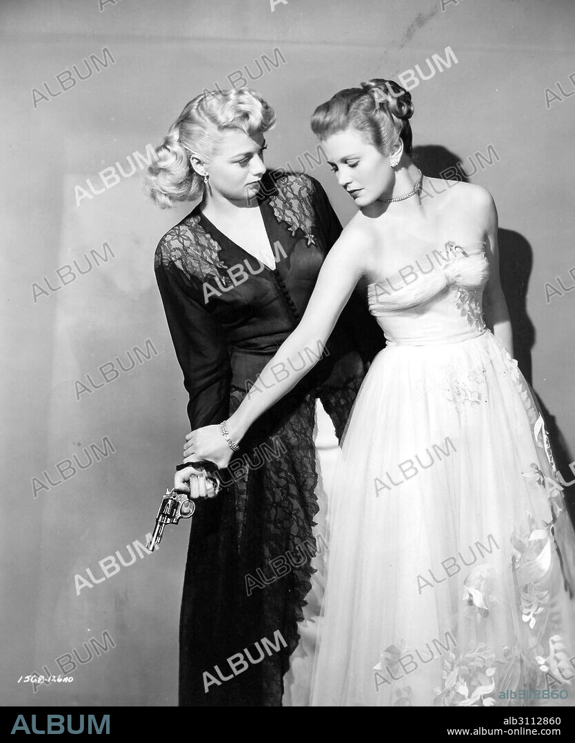 JOAN CAULFIELD and SHELLEY WINTERS in LARCENY, 1948, directed by GEORGE SHERMAN. Copyright UNIVERSAL INTERNATIONAL.