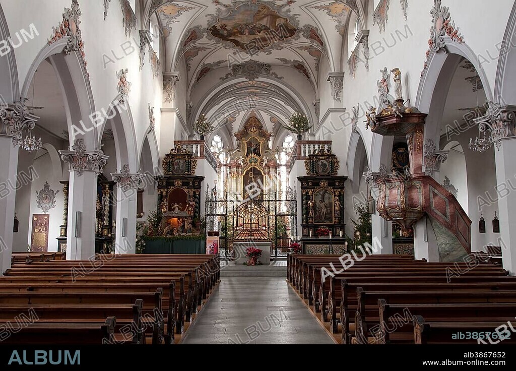Interior view, Catholic church of St. John the Baptist, Laufenburg, High Rhine region, canton of Aargau, Switzerland, Europe.