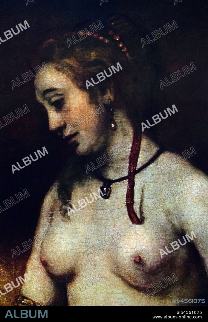 Detail from 'Bathsheba at Her Bath' (or Bathsheba with King David's Letter), an oil painting by the Dutch artist Rembrandt (1606-1669) finished in 1654. A depiction that is both sensual and empathetic, it shows a moment from the Old Testament story in which King David sees Bathsheba bathing and, entranced, seduces and impregnates her.[1] In order to marry Bathsheba and conceal his sin, David sends her husband into battle and orders his generals to abandon him, leaving him to certain death.