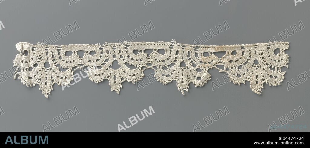 Strip of bobbin lace made after Italian example from the 17th century,  Strip of natural-colored bobbin lace: ribbon lace. Made after Italian  example from the 17th century. - Album alb4474724