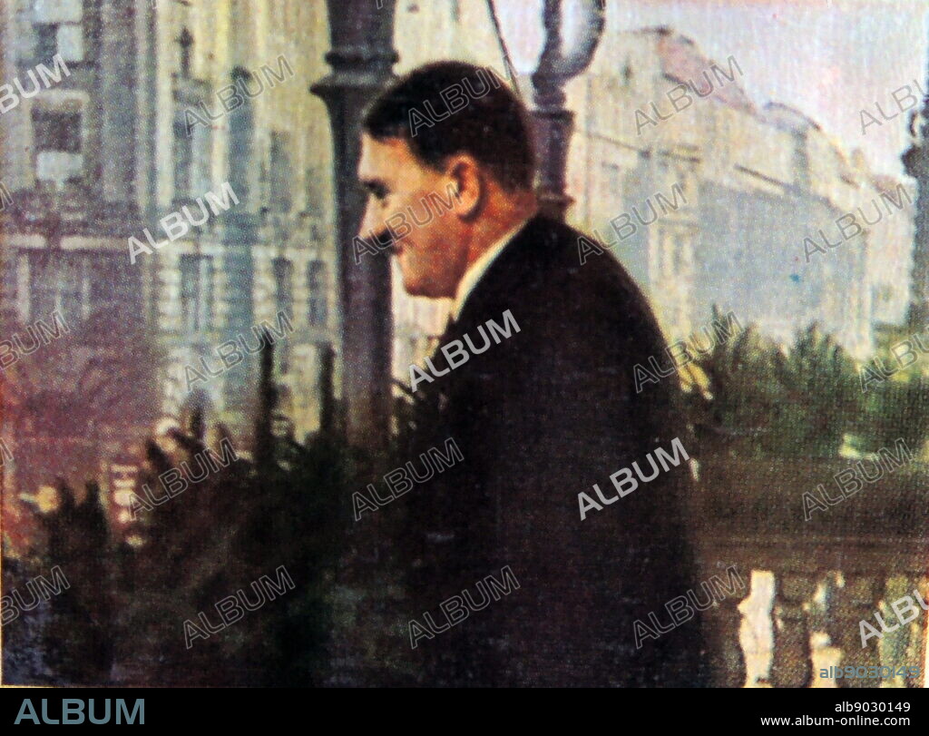 Adolf Hitler looks from a balcony in Berlin circa 1934.