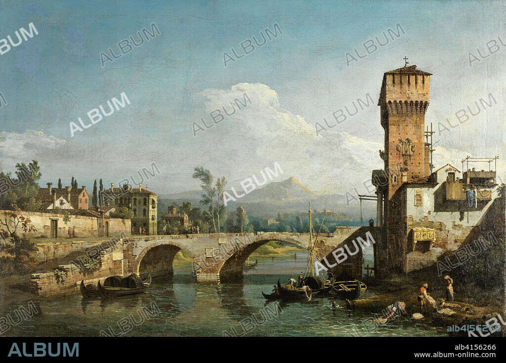 Bernardo Bellotto (Venice, 1720-Warsaw, 1780). Capriccio with a River and Bridge (ca. 1745). Oil on canvas. 48.5 x 73 cm.