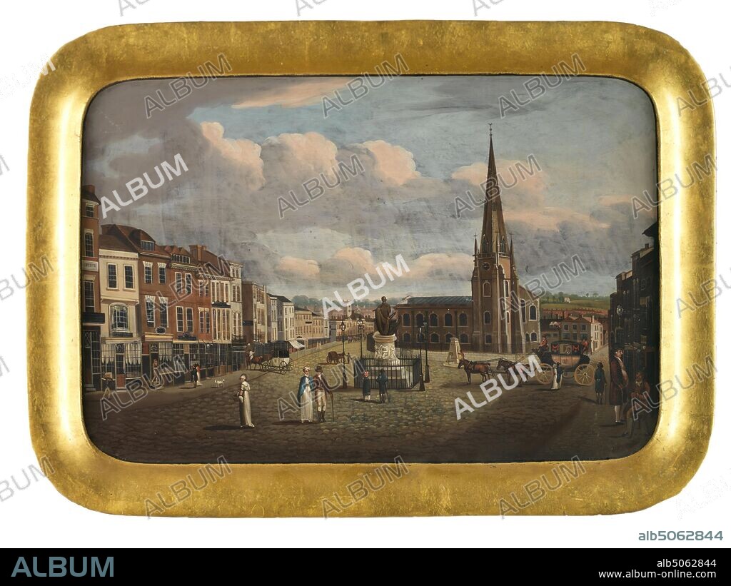 View of the Bull Ring, High Street, Birmingham, 1830-40, Midlands, England, UK. By Thomas Hollins, 1800, 1886.