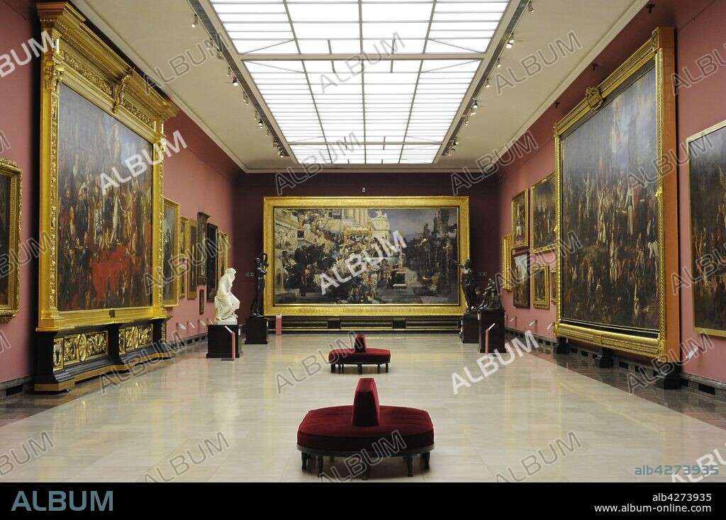 19th Century Polish Art Gallery (Sukiennice Museum). National Museum of Krakow. Interior view. Poland.