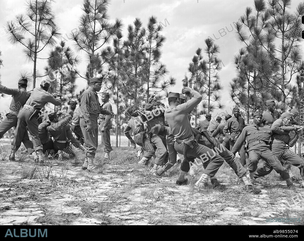 Soldiers of 41st Engineers practicing Jiu Jitsu, Fort Bragg, North Carolina, USA, Arthur Rothstein, U.S. Office of War Information, March 1942.