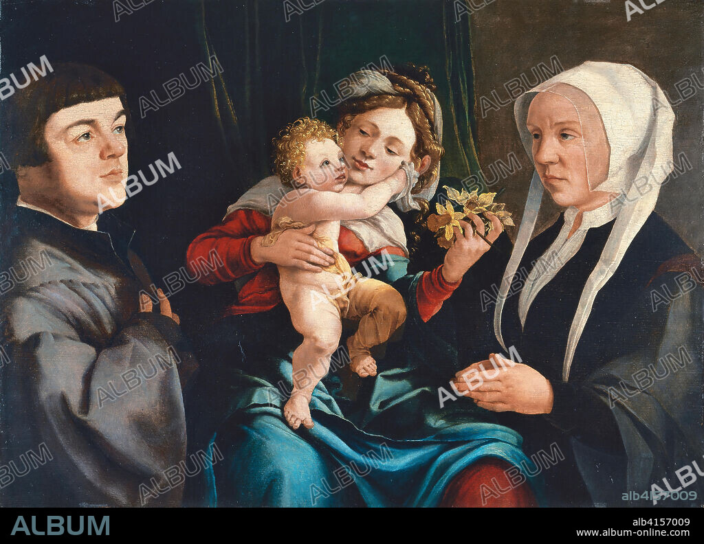 Jan van Scorel (Schoorl, 1495-Utrecht, 1562). La Virgen de los narcisos con el Niño y donantes (hacia 1535). Óleo sobre tabla. 55,5 x 76,2 cm.