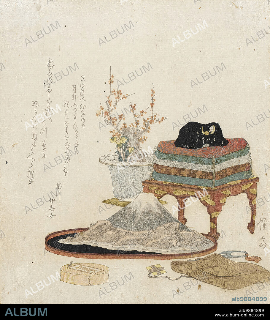 IKEDA EISEN. Still Life with Bonsai, Suiseki, and 'Stroking Ox', 1829.