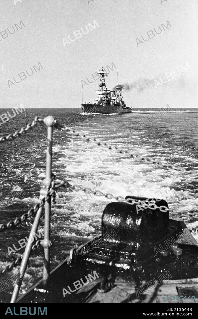 Black sea fleet, soviet battleship krasny kavkaz during exercises, june 1939.