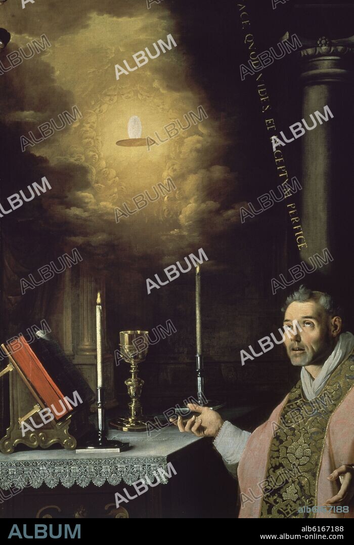 FRANCISCO DE ZURBARAN. SACRISTIA - LA MISA DEL PADRE CABAÑUELAS - DETALLE - SIGLO XVII - BARROCO ESPAÑOL - ESCUELA SEVILLANA.