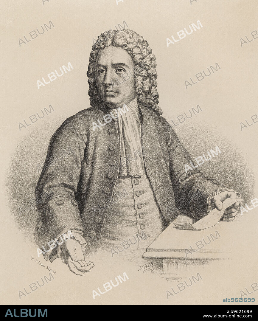 Melchor Rafael Macanas (or Macanaz) (1670-1760), Secretary of Philip V, politician and writer, district attorney of the Council of Castile, engraving 1870.