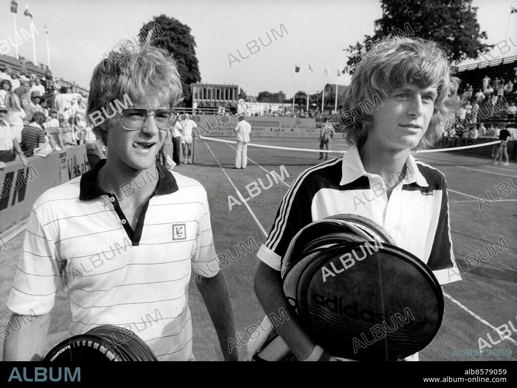 Båstad 1981-11-07. Anders Järryd och Hans Simonsson besegrade Australien och vann dubbeln i Davis Cup. Foto: Stefan Lindblom / Svenskt Pressfoto / TT / kod 20360.
