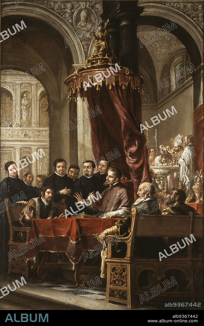 The Conversion and Baptism of St. Augustine by St. Ambrose, Juan de Valdés Leal, Spanish, 16221690, 1673, Oil on canvas, Made in Seville, Spain, Europe, Paintings, 65 1/8 x 43 in. (165.4 x 109.2 cm).