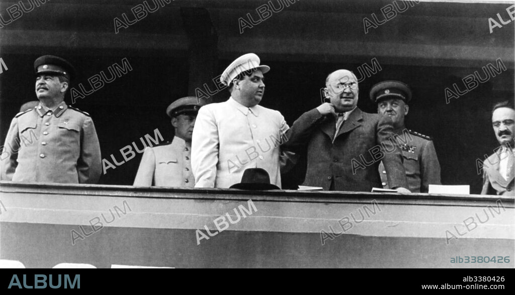 DMITRI BALTERMANTS. Joseph Stalin, Lavrentiy Beria, Georgy Malenkov and Anastas Mikoyan at the stands of Dynamo Stadium.