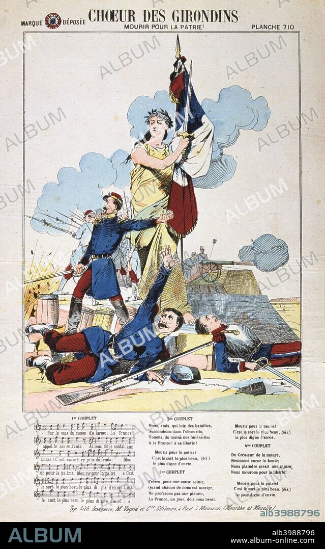 'Choeur des Girondins', song sheet, Franco-Prussian war, 1870-1871. Patriotic song on the theme of the glory of death in the cause of the defence of France. From a private collection.