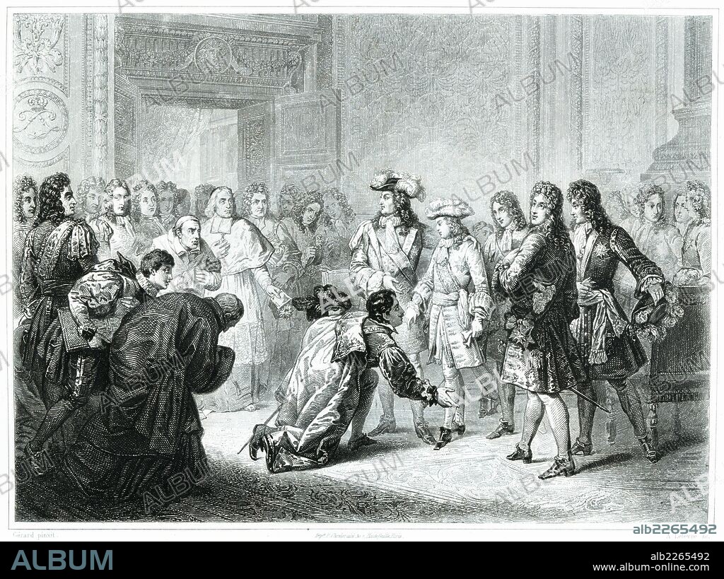 Francia. El duque de Anjou, Felipe V de Borbón (1683-1746) declarado rey de España el 16 de noviembre de 1700. Grabado de 1853.