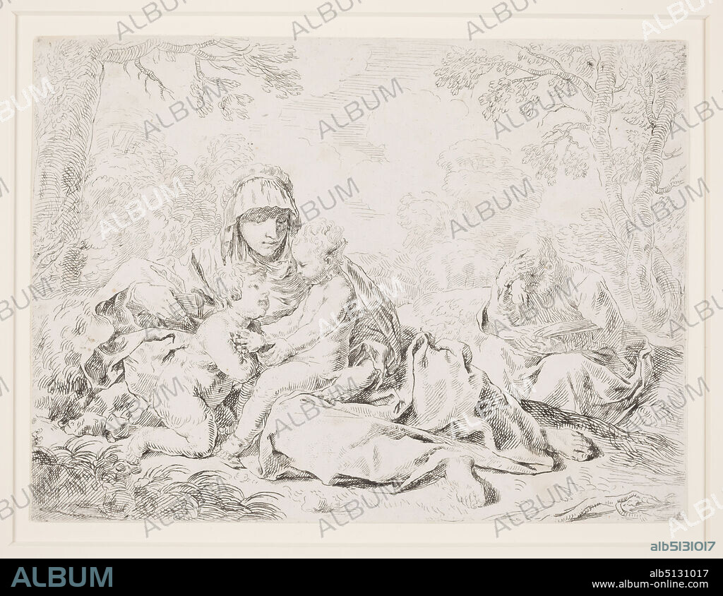 Artist, possibly by: Amos Doolittle, American, 17541832, After: Simone Cantarini, Italian, 16121648, Holy Family, Etching and engraving (copy in reverse), 15.7 × 21.3 cm (6 3/16 × 8 3/8 in.), Made in United States, American, 18th century, Works on Paper - Prints.