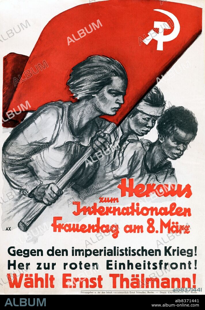 The Communist Party of Germany (German: Kommunistische Partei Deutschlands, KPD) was a major political party in Germany between 1918 and 1933, and a minor party in West Germany in the postwar period until it was banned in 1956. In the 1920s it was called the 'Spartacists', since it was formed from the Spartacus League.<br/><br/>. The poster art of the KPD differs from and in some ways predates Soviet-style Socialist Realism, exhibiting more expressionist and constructivist influences in its simplicity.