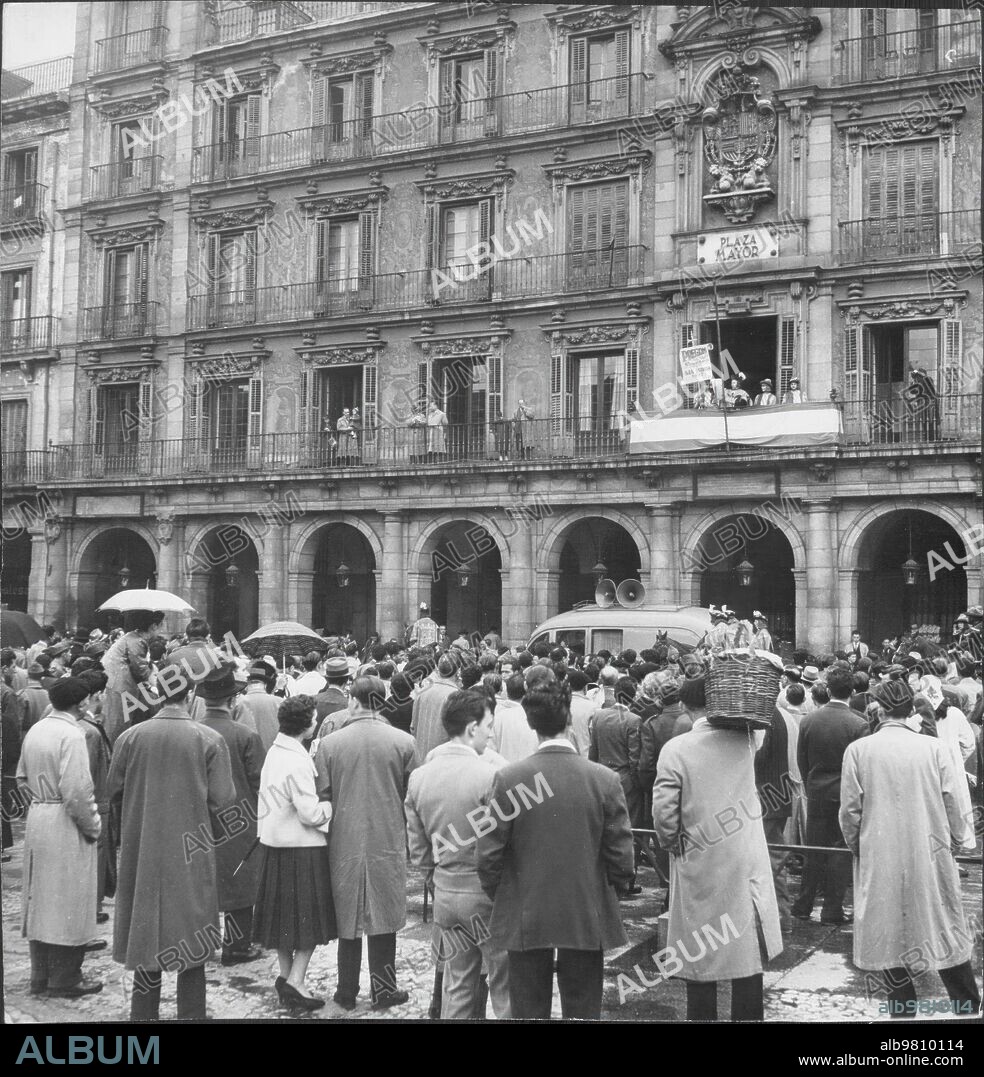Madrid, May 1957. Proclamation of the 1957 San Isidro festivities in the Plaza Mayor of Madrid.