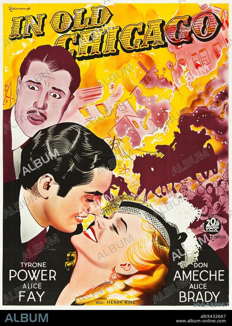 ALICE FAYE and TYRONE POWER in IN OLD CHICAGO, 1938, directed by HENRY KING. Copyright 20TH CENTURY FOX.