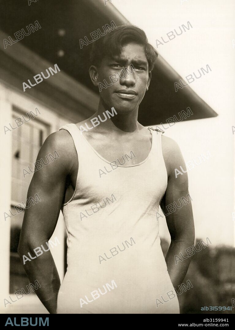 Hawaii: c. 1912 A portrait of swimming and surfing star Duke Kahanamoku.
