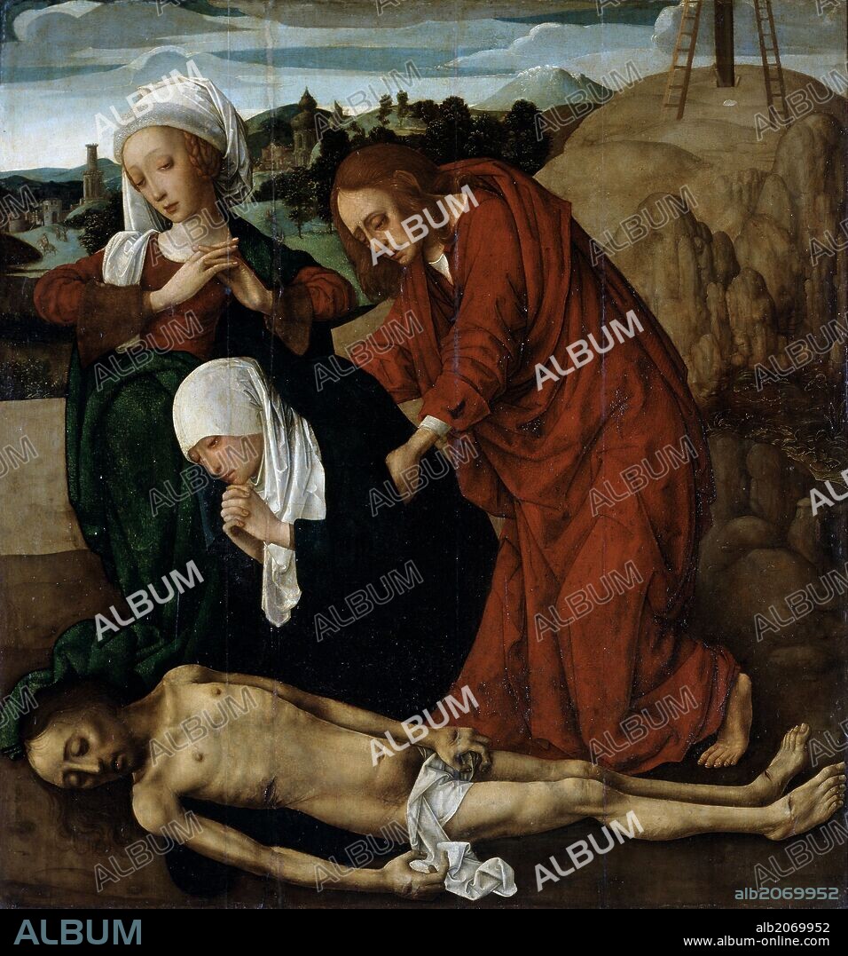 Maestro de la Virgo inter Virgines / 'Lamentación sobre el cuerpo de Cristo muerto', Hacia 1480, Escuela Flamenca, Óleo sobre Tabla, 84 cm x 78 cm, P02539.