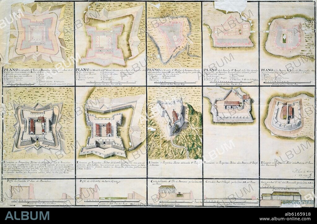 HERRERA SOTOMAYOR JUAN. PLANOS DEL CASTILLO DE CARTAGENA DE INDIAS - SIGLO XVIII.