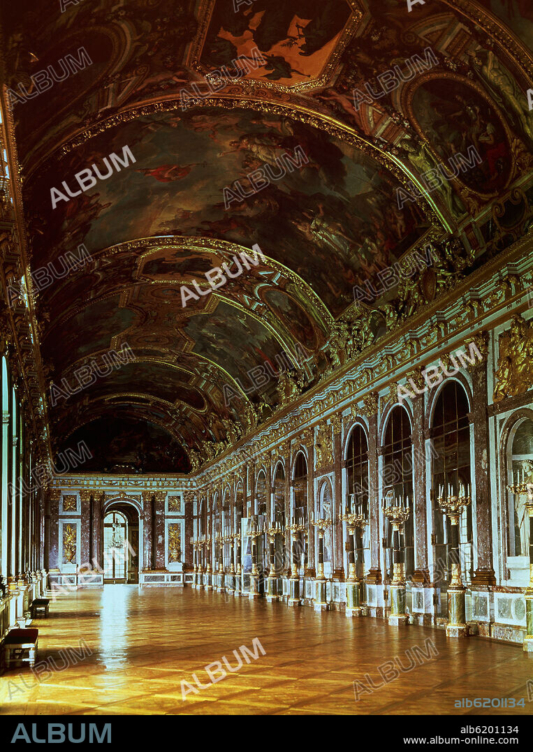 MANSART-LE BRUN. GALERIA DE LOS ESPEJOS DEL PALACIO DE VERSALLES REALIZADA ENTRE 1678 Y 1684 - BARROCO FRANCES.