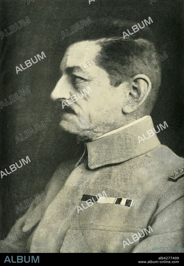 'General Mangan', (1919). Portrait of French soldier Charles Emmanuel Marie Mangin (1866-1925): 'The heroic defender of Verdun.' During the First World War, Mangin rose from divisional command to that of the 10th Army. During the Second Battle of the Marne he was in command of both French and American troops. From "The History of the Great European War: its causes and effects", Vol. VI, by W. Stanley Macbean Knight. [Caxton Pulishing Company, Limited, London, 1919].