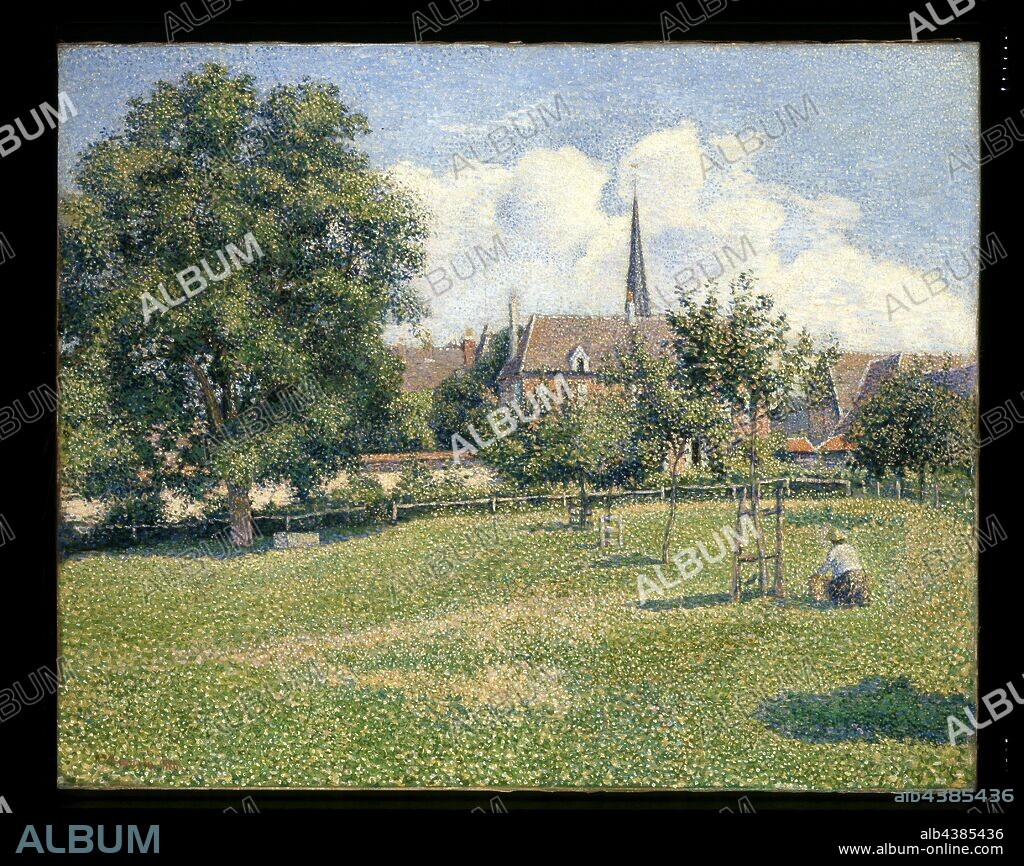 The House of the Deaf Woman and the Belfry at Eragny (La Maison de la Sourde et Le Clocher d'Eragny), Camille Pissarro (French, 1830-1903), 1886, oil on canvas, 25-5/8 x 31-7/8 in. (canvas) 37-1/4 x 43-1/2 x 3 in. (framed), Signed and dated, lower left: C. Pissarro. 1886, other title, Le grand noyer (The Big Walnut Tree), European Painting and Sculpture 1800-1945.