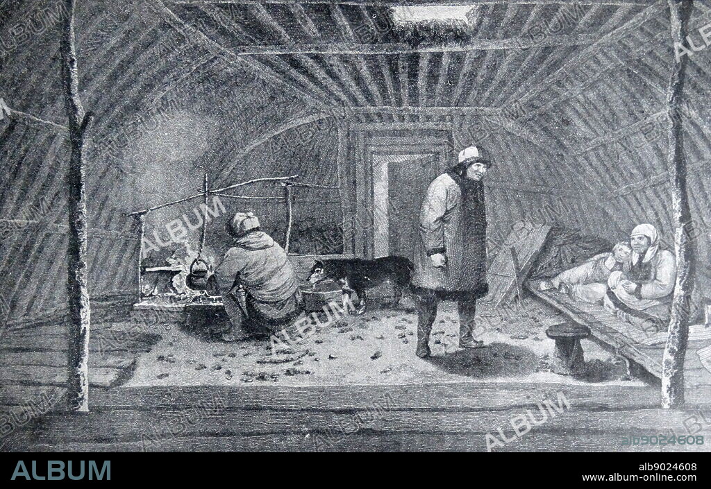 Russian peasants in a hut; Kamchatka; Eastern Imperial Russia 1850.