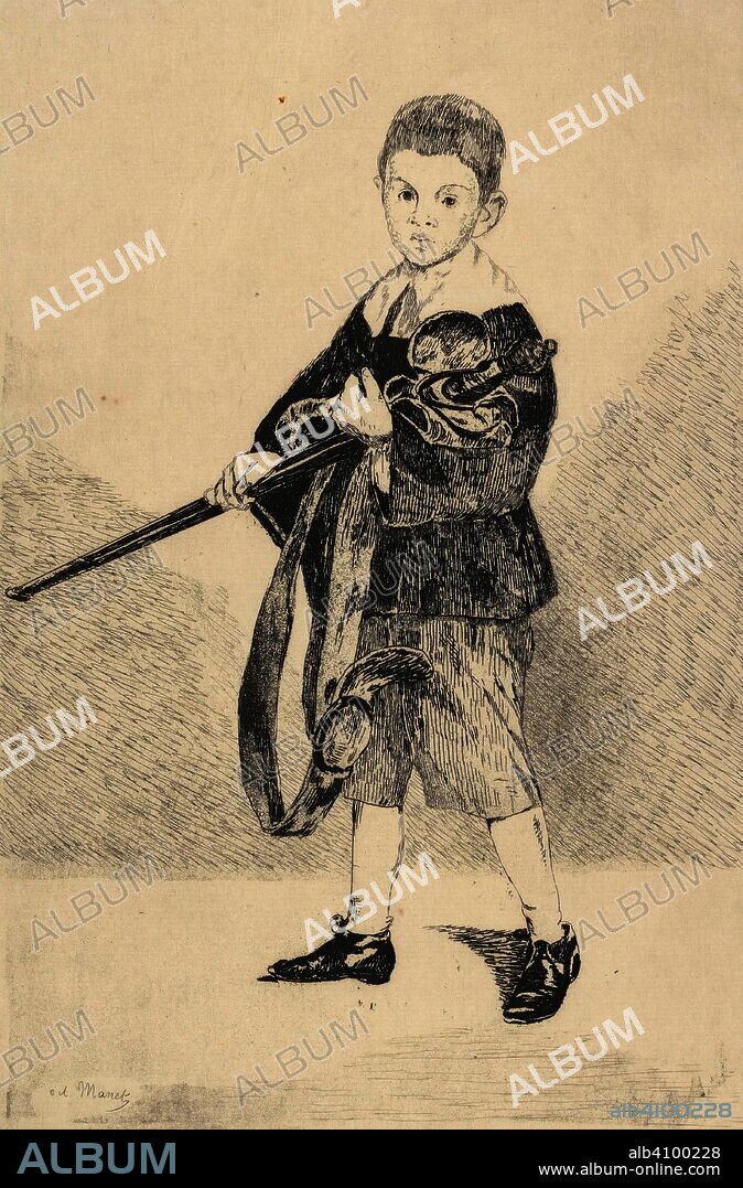 EDOUARD MANET. The Boy with a Sword,Turned  to the Left (L'enfant à l'épée tourné à gauche). Dimensions: 51.8 cm x 36 cm, 31.9 cm x 24 cm, 26.4 cm x 17.5 cm.