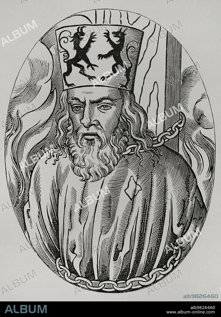 Jerome of Prague (1360-1416). Czech scholastic philosopher and preacher. Jerome came under the influence of John Wycliffe and defended Jan Huss's thesis in various places in Europe. He went to the Council of Constance in defence of Hus when he knew that Huss had been arrested. Both were eventually condemned to be burned at the stake for heresy. Portrait. Engraving. "Vie Militaire et Religieuse au Moyen Age et à l'Epoque de la Renaissance", Paris, 1877.