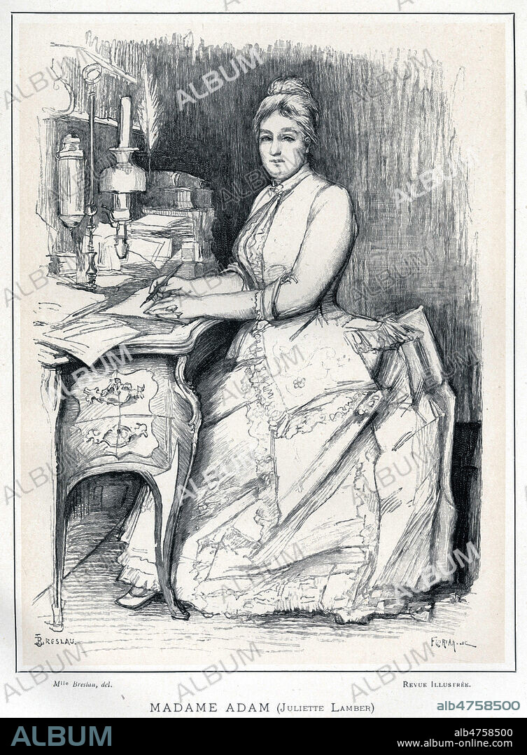 Madame ADAM, (Juliette LAMBER (1836-1936). Portrait par Melle BRESLAU pour la Revue illustree de 1887. Credit : Coll. Jonas/KHARBINE-TAPABOR. :.