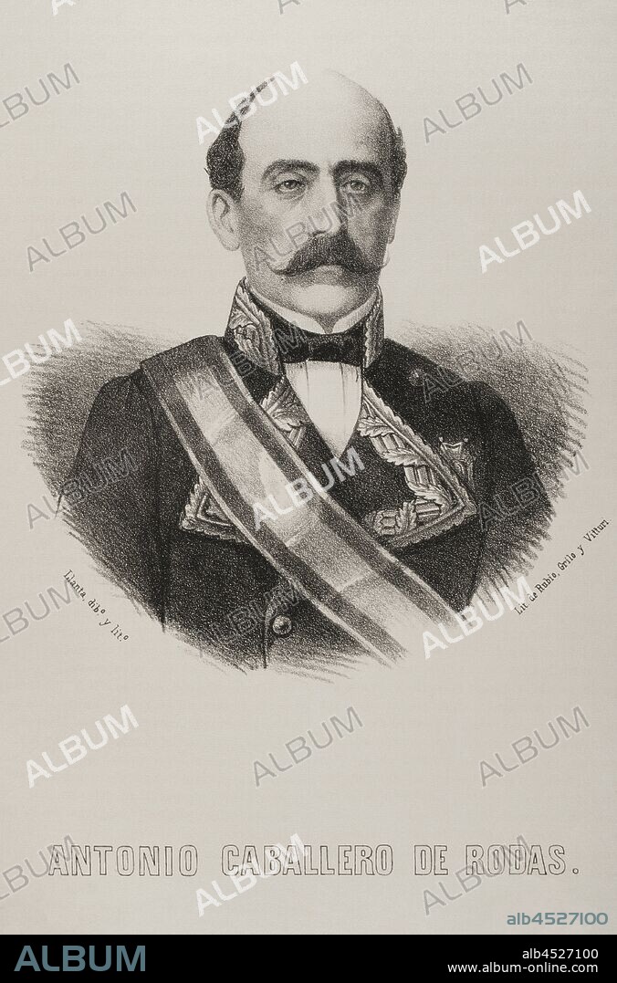Antonio Caballero y Fernández de Rodas (1816-1876). Militar español. Dibujo por Llanta. Litografía. Crónica General de España, Historia Ilustrada y Descriptiva de sus Provincias. Tomo Asturias y León, 1867. Biblioteca Histórico Militar de Barcelona, Cataluña, España.