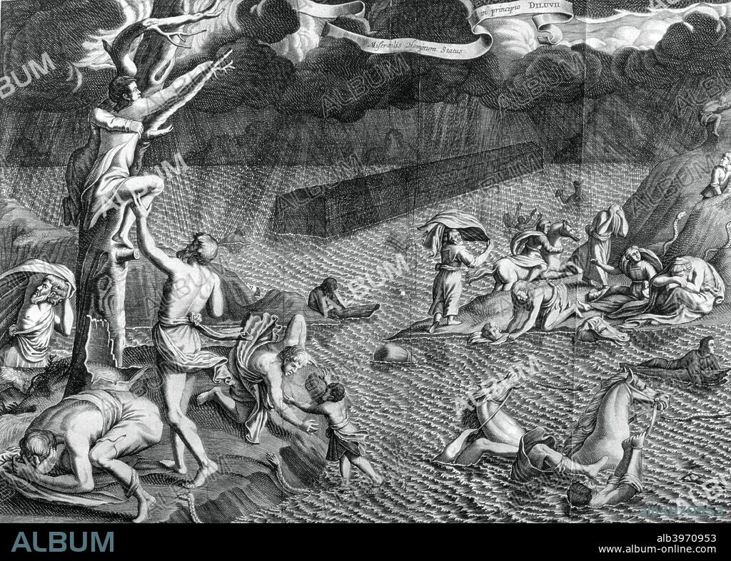 Scene of the Deluge, 1675. A print from Arca Noe, Amsterdam, 1675. Found in the collection of Jean Claude Carriere.