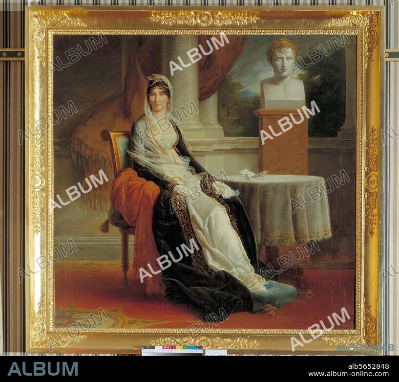 FRANCOIS GERARD. Bonaparte, Marie Letizia, née Ramolino, mère de Napoléon Ier, Madame Mère. Ajaccio 24.8.1750 - Rome 2.2.1836. Portrait. (A l'arrière plan le buste Napoléon Ier par Chaudet). Peinture, vers 1803-04, de François Gérard (1770-1837). Huile sur toile, H. 1,72 ; L. 1,78. Rueil-Malmaison, Musée du Château.