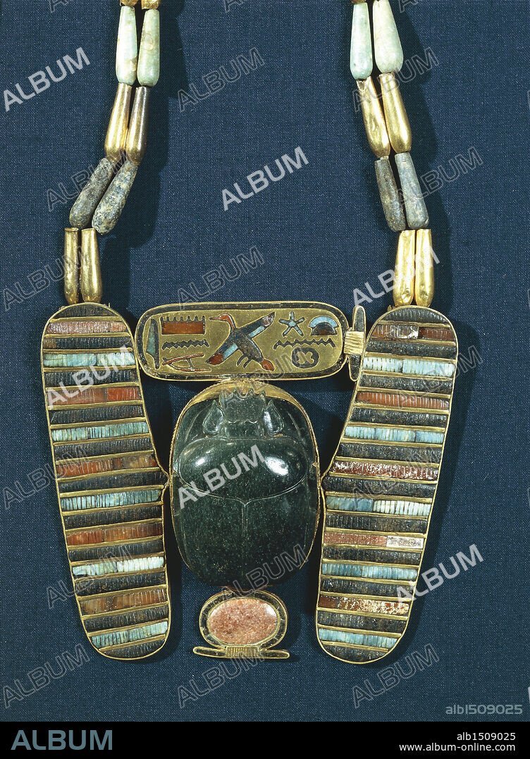 Egyptian civilization, Third Intermediate Period, Dynasty XXI-XXII. Treasure of Tanis. Breastplate of Psusennes I in form of a winged scarab.