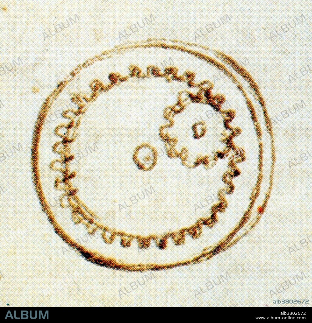 Da Vinci illustrating the effects of the combination of two or more toothed wheels. Five wheels (four external). "Every wheel placed on one-half of the moving wheel ( the large central wheel) will turn in a direction opposite to those wheels moved by the other half." Madrid Ms. I (BNM) fol. 26v (detail). The Madrid Codices are two manuscripts by Leonardo da Vinci which were discovered in the Biblioteca Nacional de EspaÃ±a in Madrid in 1964. Topics discussed include mechanics, statics, geometry and construction of fortifications. The manuscripts are of great importance as they contain about 15% of his notes referenced today, but are also important for the quality and relevance of the works they contain, which are among the major engineering treatises of their time. The Madrid Codices I was finished during 1490 and 1499, and II from 1503 to 1505.