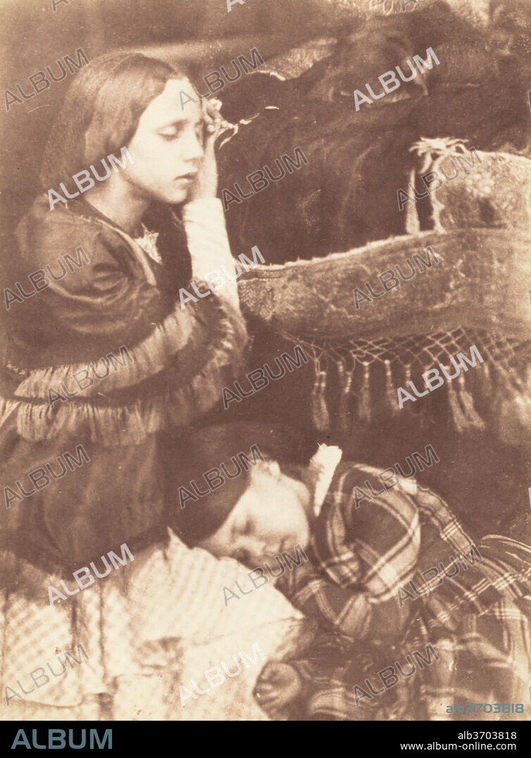 DAVID OCTAVIUS HILL AND ROBERT ADAMSON. The Three Sleepers: Sophia Finlay, Harriet Farnie and Brownie. Dated: c. 1845. Dimensions: overall: 20.6 x 15.6 cm (8 1/8 x 6 1/8 in.). Medium: salted paper print from paper negative mounted on cream laid paper.